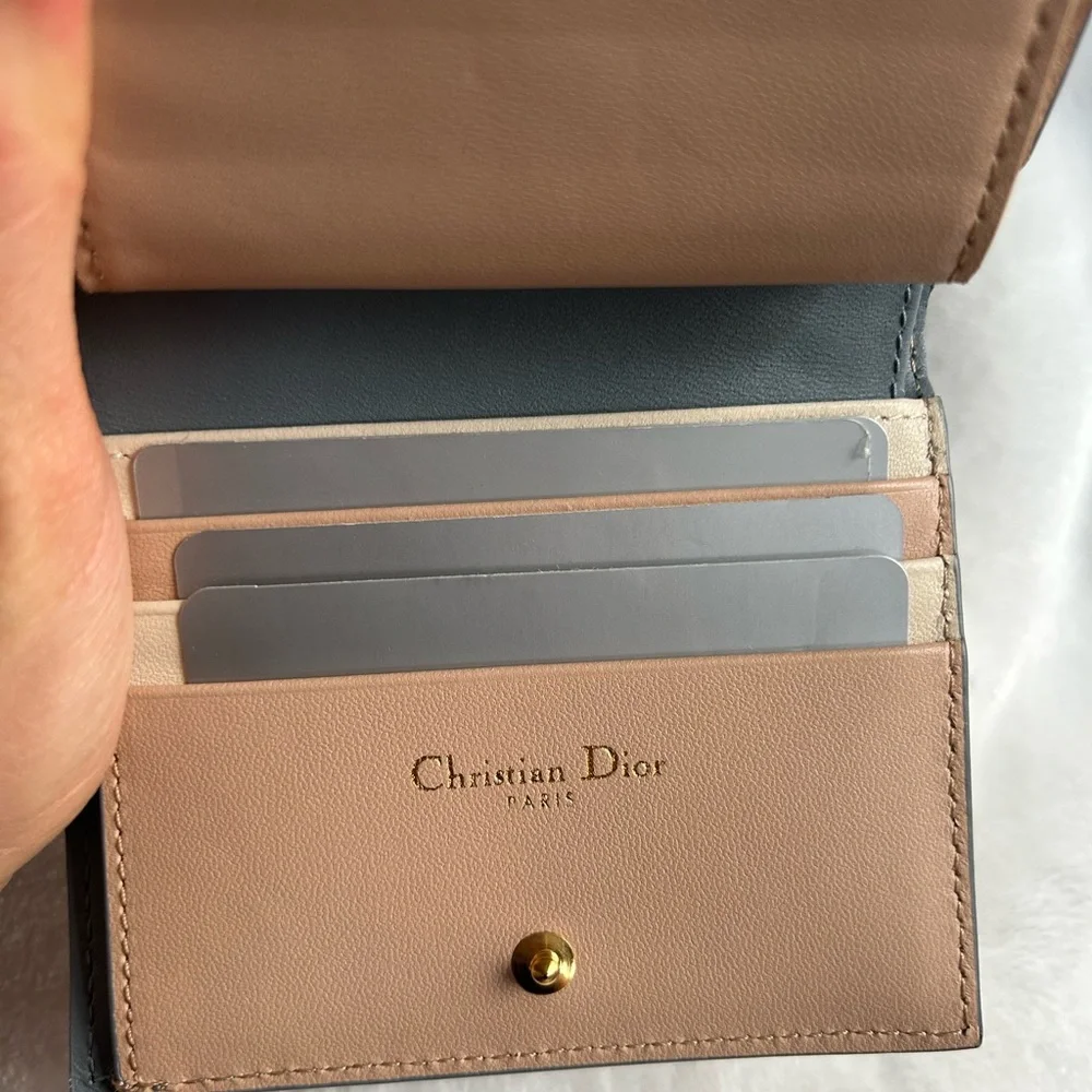Dior Quilted Wallet in Gray with Gold Accent